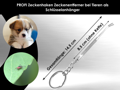 Zeckenhaken Zeckenentferner 8,5 cm Zeckenpinzette mit Schlelanhnger und Etui zum entfernen von Zecken bei Haustiere wie Hunde, Katze und weitere Haustiere