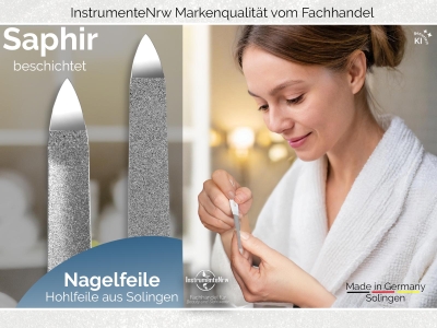 Profi Nagelfeilen 2er Set Hohlfeile aus Solingen 2-Seitig Fein/Grob 15 cm