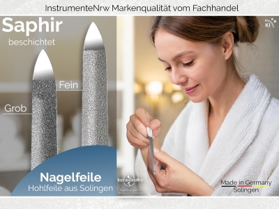 Nagelfeile Hohlfeile aus Solingen Manik�re Saphirnagelfeile Made in Germany Fein/Grob Pedik�re Feile Nagelpflege f�r H�nde und F��e