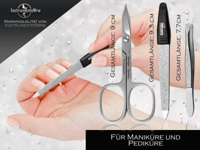 Manikre Set aus Solingen 3-Teilges Nagelpflegeset im Echt Leder Etui Nagelschere, Pinzette und Nagelfeile Hand- und Fupflege Komplett Set fr Damen und Herren