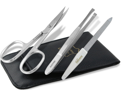 Echt-Leder Manikre Etui mit Solingen Saphir Nagelfeile und Nagelschere Zupfpinzette