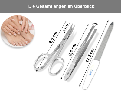 Echt-Leder Manikre Etui mit Solingen Saphir Nagelfeile und Nagelschere Zupfpinzette