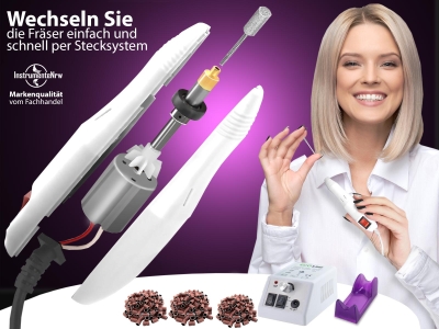 Fu�pflegeger�t f�r Manik�re & Pedik�re, Schleifger�t + Fr�ser + 150 Schleifkappen