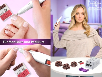 Fu�pflegeger�t f�r Manik�re & Pedik�re, Schleifger�t + Fr�ser + 150 Schleifkappen