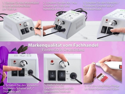 Fu�pflegeger�t f�r Manik�re & Pedik�re, Schleifger�t + Fr�ser + 150 Schleifkappen