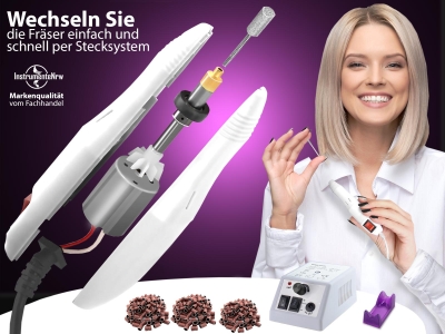 Fu�pflegeger�t f�r Manik�re & Pedik�re, Schleifger�t + Fr�ser + 150 Schleifkappen