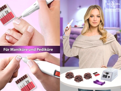 Fu�pflegeger�t f�r Manik�re & Pedik�re, Schleifger�t + Fr�ser + 150 Schleifkappen