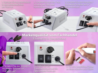 Fu�pflegeger�t f�r Manik�re & Pedik�re, Schleifger�t + Fr�ser + 150 Schleifkappen