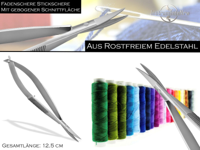 Kleine Fadenschere als Nahttrenner oder Stickschere mit Federmechanismus