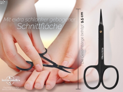 Nagelschere f�r Nagelhaut in Schwarz mit feiner Spitze aus Edelstahl und gebogener Schnittfl�che