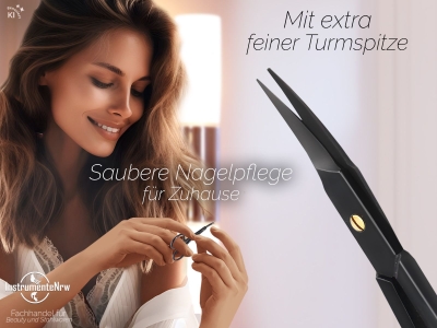 Nagelschere f�r Nagelhaut in Schwarz mit feiner Spitze aus Edelstahl und gebogener Schnittfl�che