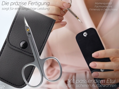 Feine Nagelhautschere Hautschere Kombischere mit extra feiner Spitze aus Edelstahl im Etui