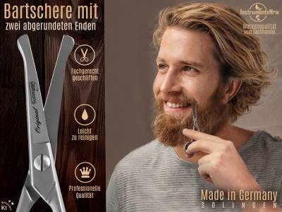 Bartschere aus Solingen mit gebogener Schnittfl�che Haarschere Nasenhaarschere Schnurrbart Schere mit einseitiger Mikroverzahnung aus Rostfreiem Edelstahl f�r die perfekte Bartpflege - Made in Germany