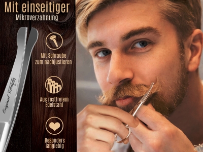Bartschere aus Solingen mit gebogener Schnittfl�che Haarschere Nasenhaarschere Schnurrbart Schere mit einseitiger Mikroverzahnung aus Rostfreiem Edelstahl f�r die perfekte Bartpflege - Made in Germany