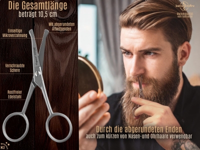 Bartschere aus Solingen mit gebogener Schnittfl�che Haarschere Nasenhaarschere Schnurrbart Schere mit einseitiger Mikroverzahnung aus Rostfreiem Edelstahl f�r die perfekte Bartpflege - Made in Germany
