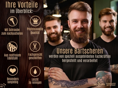 Bartschere aus Solingen mit gebogener Schnittfl�che Haarschere Nasenhaarschere Schnurrbart Schere mit einseitiger Mikroverzahnung aus Rostfreiem Edelstahl f�r die perfekte Bartpflege - Made in Germany