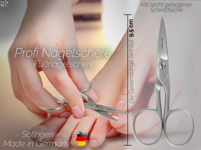 Solinger Profi Nagelschere aus Solingen Fu�nagelschere Manik�re Pedik�re Schere mit Scharfer gebogener Schnittfl�che und einseitiger Mikroverzahnung 9,5 cm Pedik�re Edelstahl Rostfrei