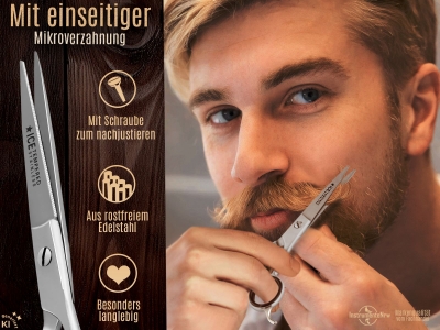 Bartschere Haarschere 4,5 Zoll mit Mikroverzahnung und Fingerauflage