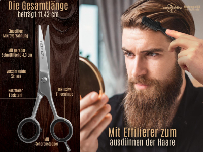 Bartschere Friseurschere Haarschere 4.5 Zoll + Effilierkamm Solingen