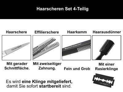 6 Zoll Haarscheren Set 4-Teilig Ausd�nnschere Effilier-Haarschere + Kamm + Effilierer Solingen