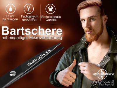 Bartschere mit Mikroverzahnung ICE-Tempered 12.7 cm Schwarz Edelstahl Herren Pflege