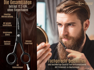 Haarschere Friseurschere Bartschere mit Mikroverzahnung 5 Zoll 12,7 cm Schwarz