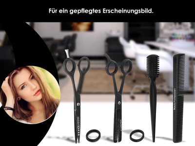 Friseurscheren Set 4-Teilig - Haarschere - Effilierschere 2-Seitig, Kamm, Effilierer