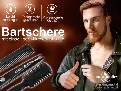 Bart-Set Bartschere mit Solingen Effilierer + Friseurschere + Haarkamm 3-Teilig