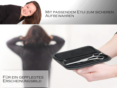 Premium Friseurschere Haarschere mit Mikroverzahnung mit Aufbewahrungs-Etui