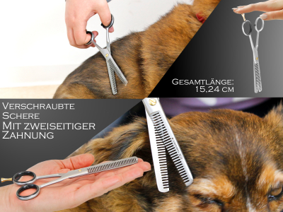 Fellschere Hunde-Schere Hundehaarschere Fell ausdnnen Effilierschere 30er Zahnung Doppelseitig 2-Seitig - Profi Fell Haarschere fr Tiere 15,24 cm