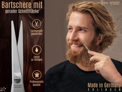 Bartschere aus Solingen Haarschere mit einseitiger Mikroverzahnung Made in Germany Nasenhaarschere Schnurrbartschere f�r die optimale Bartpflege