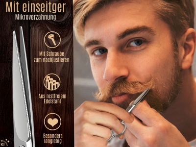 Bartschere aus Solingen Haarschere mit einseitiger Mikroverzahnung Made in Germany Nasenhaarschere Schnurrbartschere f�r die optimale Bartpflege