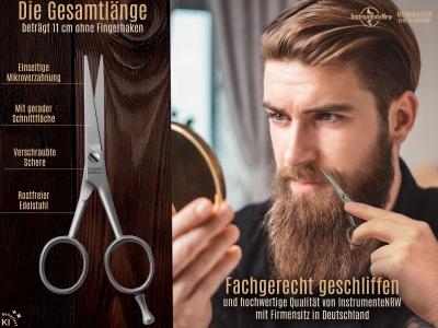 Bartschere aus Solingen Haarschere mit einseitiger Mikroverzahnung Made in Germany Nasenhaarschere Schnurrbartschere f�r die optimale Bartpflege