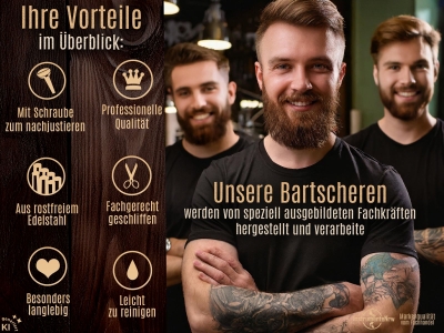 Bartschere aus Solingen Haarschere mit einseitiger Mikroverzahnung Made in Germany Nasenhaarschere Schnurrbartschere f�r die optimale Bartpflege