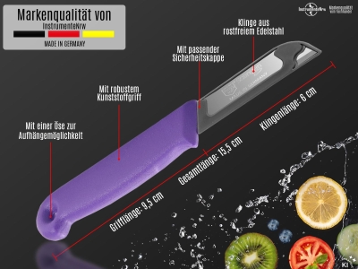 Sch�lmesser 4er Set Allzweckmesser aus Solingen Obstmesser K�chenmesser mit Extra Scharfer und Pr�ziser Glatter Klinge aus Rostfreiem Edelstahl Gem�semesser Kleines Messer Lila Sp�lmaschinengeeignet 16 cm