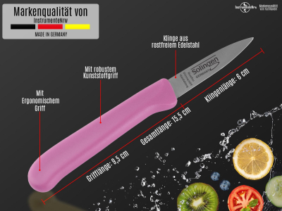 Gem�semesser Sch�lmesser aus Solingen Messer K�chenmesser 2er Set Gerade Scharfes Allzweckmesser Pink Made in Germany Edelstahl Rostfrei D�nnschliff Handabzug Sp�lmaschinengeeignet