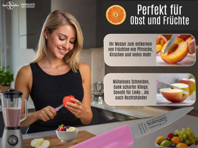 Gem�semesser Sch�lmesser aus Solingen Messer K�chenmesser 2er Set Gerade Scharfes Allzweckmesser Pink Made in Germany Edelstahl Rostfrei D�nnschliff Handabzug Sp�lmaschinengeeignet