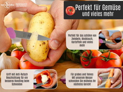 Gem�semesser Sch�lmesser aus Solingen Messer K�chenmesser 2er Set Gerade Scharfes Allzweckmesser Pink Made in Germany Edelstahl Rostfrei D�nnschliff Handabzug Sp�lmaschinengeeignet