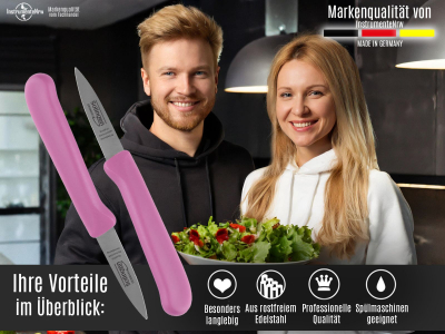 Gem�semesser Sch�lmesser aus Solingen Messer K�chenmesser 2er Set Gerade Scharfes Allzweckmesser Pink Made in Germany Edelstahl Rostfrei D�nnschliff Handabzug Sp�lmaschinengeeignet
