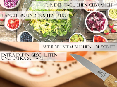 Gemsemesser aus Solingen Obstmesser mit Echt Holzgriff aus Buche Allzweckmesser mit Rostfreier Messerklinge Schlmesser Made in Germany Universal Messer mit Extra Scharfem und Przisem Schnitt