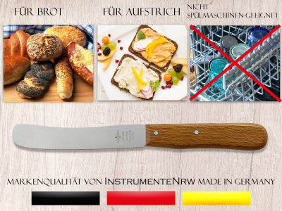 Buckelsmesser aus Solingen Frhstcksmesser Buttermesser Made in Germany Messer mit Holzgriff aus Buche Brtchenmesser aus Rostfreiem Edelstahl mit breiter Messerklinge 21,5 cm