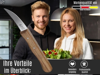 Sch�lmesser Solingen Vogelschnabel 2er Set mit Nicht Rostfreier gebogener Klinge K�chenmesser Extra Scharf Gem�semesser Obstmesser Made in Germany mit Holzgriff Buche zum Schneiden von Obst und Gem�se