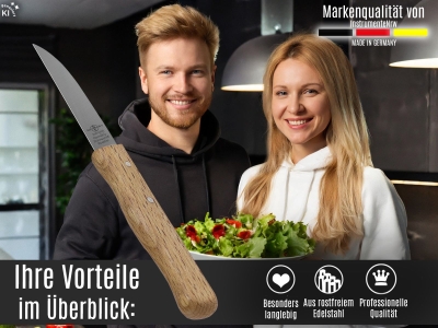 Gem�semesser 2er Set aus Solingen Obstmesser mit Echt Holzgriff aus Buche Allzweckmesser mit Rostfreier Messerklinge Sch�lmesser Made in Germany Universal Messer mit Extra Scharfem Pr�zisem Schnitt