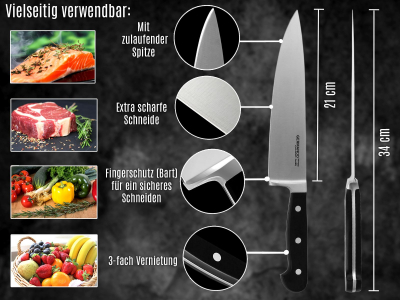 Chefmesser Solingen Kochmesser Kchenmesser Geschmiedet Made in Germany Allzweckmesser mit Scharfer Schnittflche Rostfreier Edelstahl 34 cm