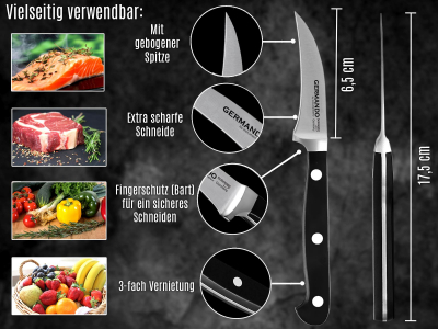 Schlmesser Solingen Gemsemesser Vogelschnabel Tourniermesser Geschmiedet aus Rostfreiem Edelstahl Made in Germany Universal Messer 17,5 cm