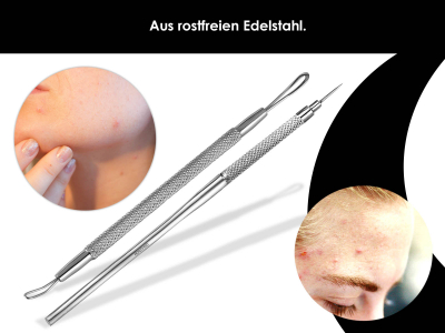 Kosmetik-Instrumenten Set 2-Teilig Komedonenquetscher 2 Schlaufen + Milienmesser