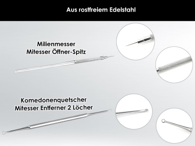 2er Set Komedonenquetscher Mitesser-Entferner 2 Lcher + Milienmesser