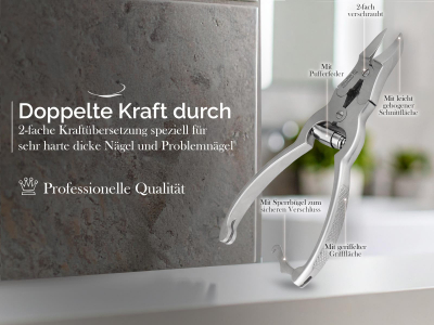 Profi Nagelzange Nagelknipser Edelstahl Rostfrei mit 2-Facher �bersetzung f�r starke N�gel Fu�nagelzange Pedik�re Zange mit scharfem glattem Schnitt