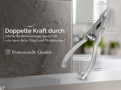 Profi Nagelzange Nagelknipser Edelstahl Rostfrei mit 2-Facher �bersetzung f�r starke N�gel Fu�nagelzange Pedik�re Zange mit scharfem glattem Schnitt
