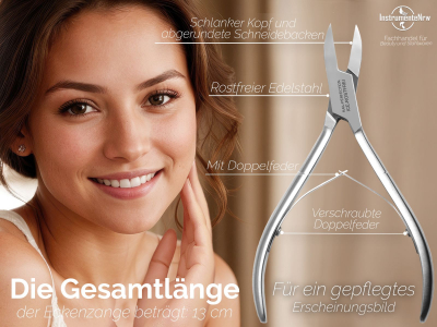 Nagelzange als Eckenzange 13 cm mit schlanken Kopf und abgerundeten Schneidbacken